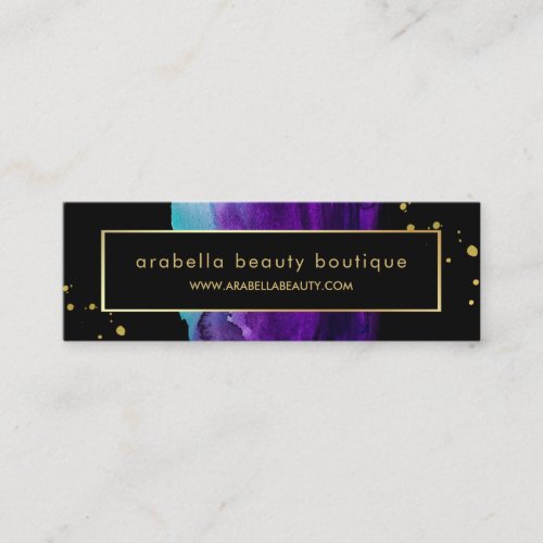 Bold Watercolor Splash with Faux Gold Look Accents Mini Business Card