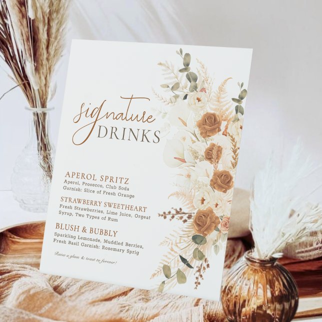 Bold Watercolor Terracotta Wedding Signature Drink Pedestal Sign (Creator Uploaded)