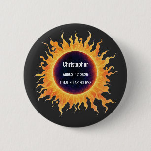 Bold Watercolor Total Solar Eclipse 2026 Name Button