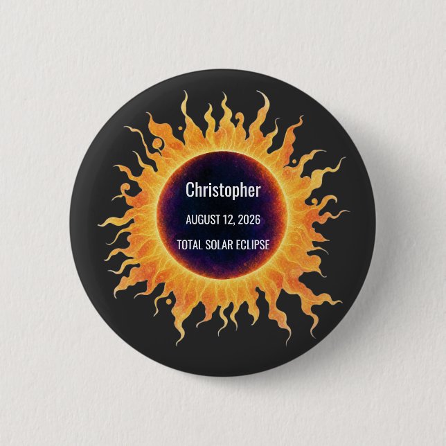 Bold Watercolor Total Solar Eclipse 2026 Name Button (Front)