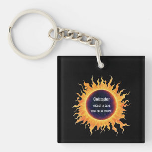 Bold Watercolor Total Solar Eclipse 2026 Name Keychain