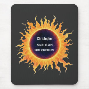 Bold Watercolor Total Solar Eclipse 2026 Name Mouse Pad