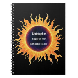 Bold Watercolor Total Solar Eclipse 2026 Name Notebook