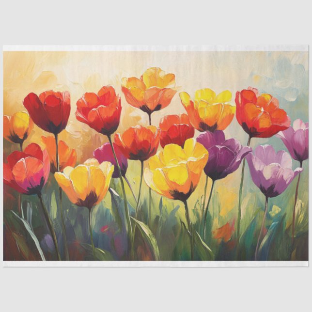 Bold Watercolor Tulips in Spring Decoupage Tissue Paper (Front)