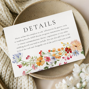 Bold Watercolor Wildflowers Wedding Details Enclosure Card