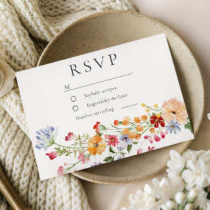 Bold Watercolor Wildflowers Wedding RSVP Card