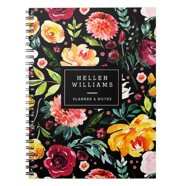 Bold watercolors flowers collage pattern notebook (Front)