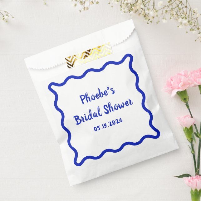Bold Wavy Blue Border Cute Custom Bridal Shower Favor Bag (Sealed)