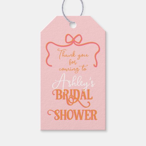 Bold Wavy Frame Bow Pink Orange Bridal Shower Gift Tags