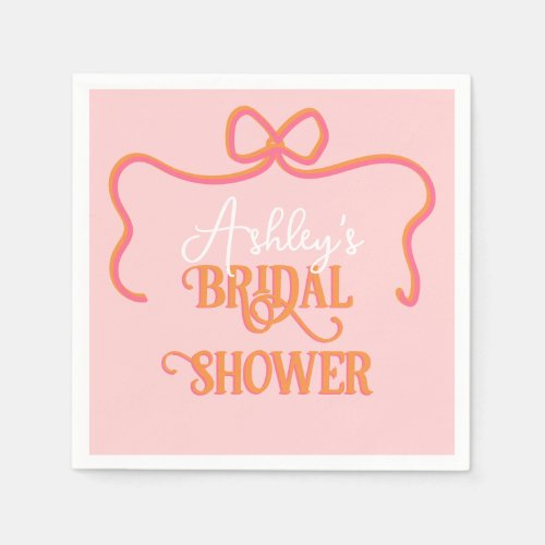 Bold Wavy Frame Bow Pink Orange Bridal Shower Napkins