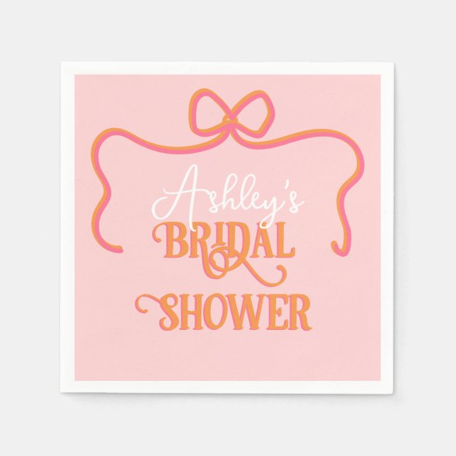 Bold Wavy Frame Bow Pink Orange Bridal Shower Napkins (Front)