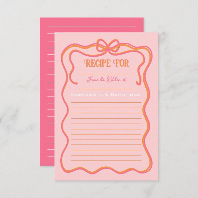 Bold Wavy Frame Bow Pink Orange Recipe Card (Front/Back)