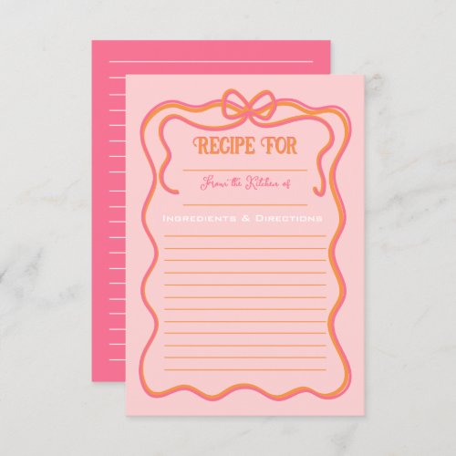 Bold Wavy Frame Bow Pink Orange Recipe Card