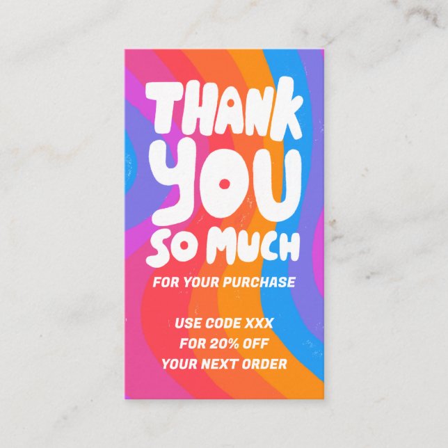 Bold Wavy Rainbow Order Thank You Social QR Code  Business Card (Front)