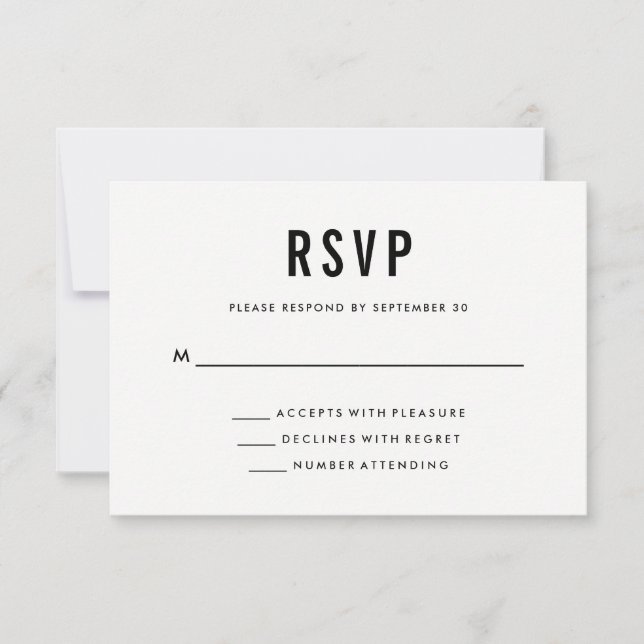 Bold Wedding | Black and White and Solid Back RSVP (Front)