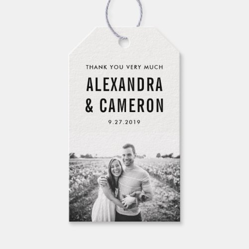 Bold Wedding  Black Text on White with Photo Gift Tags