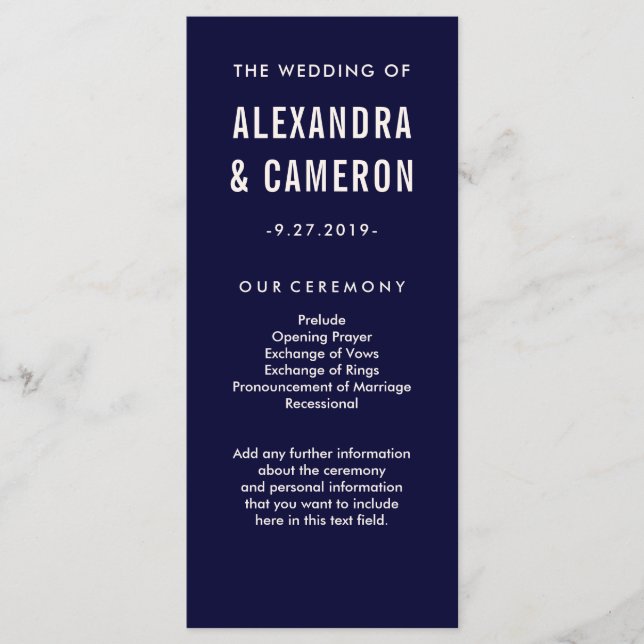 Bold Wedding | Navy Blue and Blush Text Program (Front)
