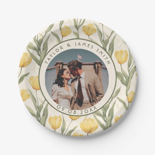 Bold Wedding Tulip Plates For Bride And Groom (Front)