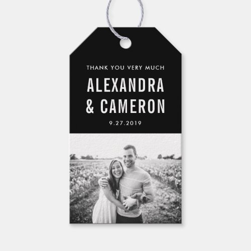 Bold Wedding  White Text on Black with Photo Gift Tags