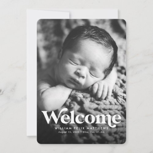 Bold welcome blue vertical birth announcement