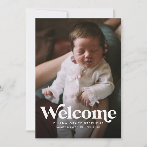 Bold welcome pink photo birth announcement