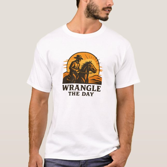 Bold Western Horseback Sunrise Graphic T-Shirt (Front)