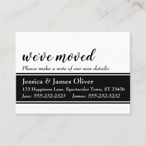 Bold Weve Moved Card White with Black Strip Business Card