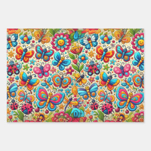 Bold & Whimsical Butterfly Garden Wrapping Paper Sheets