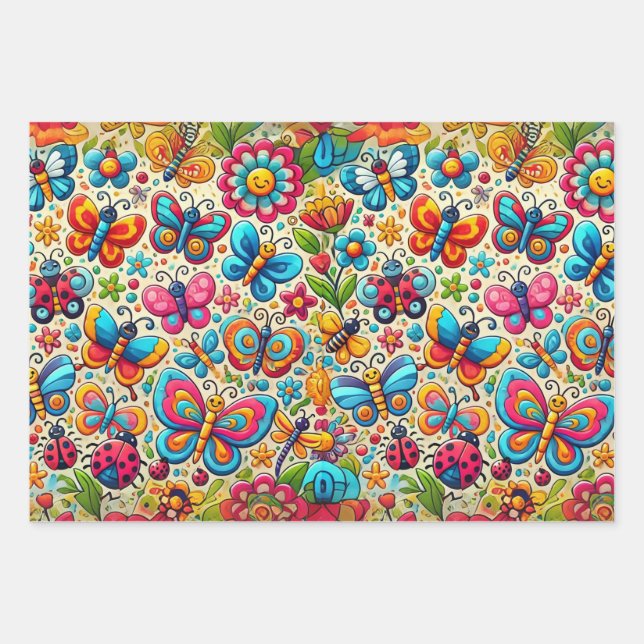 Bold & Whimsical Butterfly Garden  Wrapping Paper Sheets (Front)
