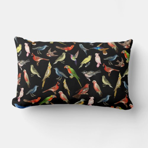 Bold  whimsical colorful brasilian tropical birds lumbar pillow