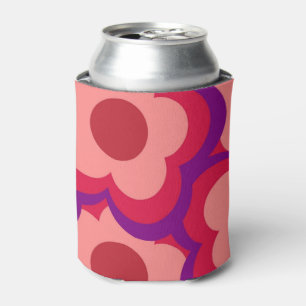 Bold Whimsical Red & Pink Floral Retro, Preppy Can Cooler