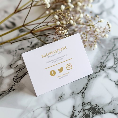 Bold white and gold social media business card