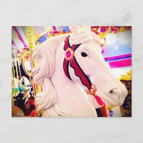 Bold white carousel merry go round horse photo postcard