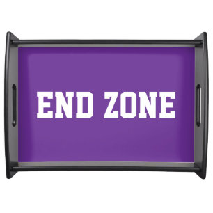 Bold White Football END ZONE Text On Royal Purple Serving Tray