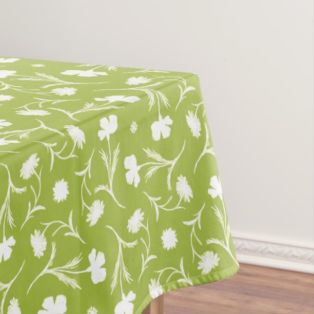 Bold White Green Liberty Floral Pattern Elegant Tablecloth (In Situ)