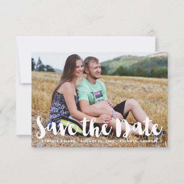 Bold White Hand Lettering Photo Save the Date (Front)