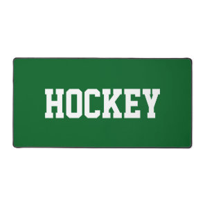 Bold White HOCKEY Text On Athletic Forest Green Desk Mat