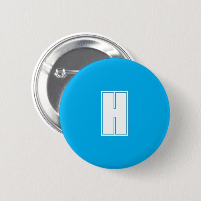Bold white initial bright blue button (Front & Back)
