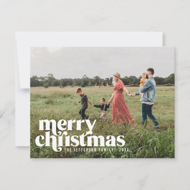 Bold White Merry Christmas Holiday Photo (Front)