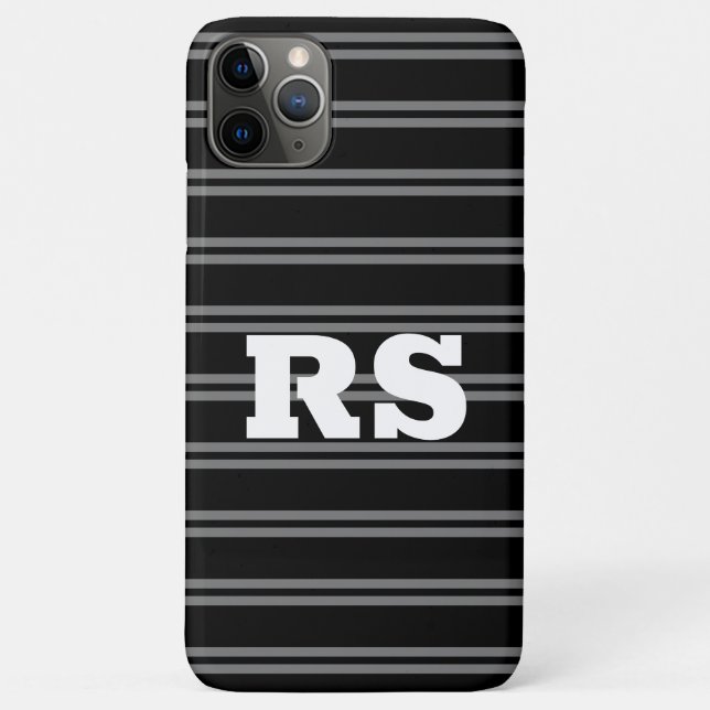 Bold White Monogram, Grey Lines on Black Case-Mate iPhone Case (Back)