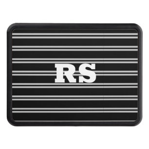 Bold White Monogram, Lt Grey Lines on Black Hitch Cover