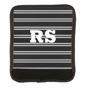 Bold White Monogram, Lt Grey Lines on Black Luggage Handle Wrap