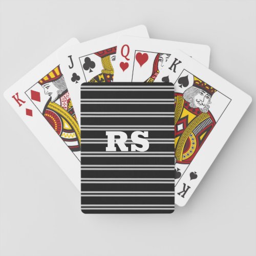 Bold White Monogram Lt Grey Lines on Black Poker Cards