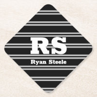 Bold White Monogram & Name, Lt Grey Lines on Black