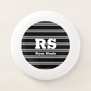 Bold White Monogram & Name, Lt Grey Lines on Black Wham-O Frisbee