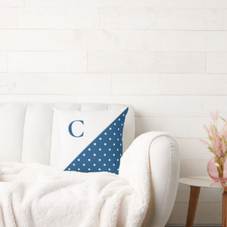 Bold White on Blue Polka Dot Pattern Monogram Throw Pillow