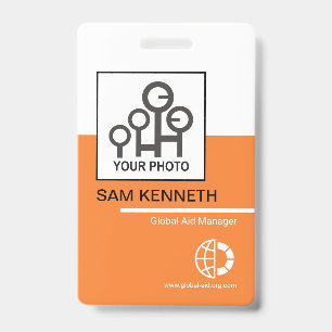 Bold White Orange Blocks Company Employee Photo Badge