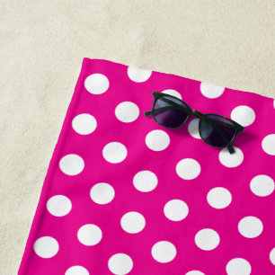 Bold White Polka Dots on Hot Pink Beach Towel