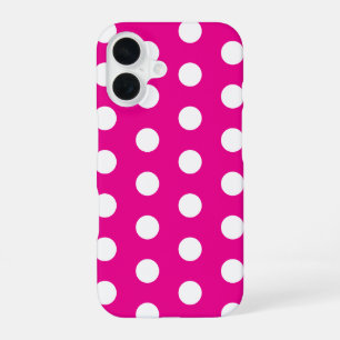 Bold White Polka Dots on Hot Pink iPhone 16 Case