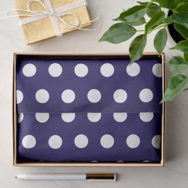 Bold White Polka Dots on Navy Blue  Tissue Paper (Gift)